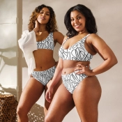 Prémium Magas Derekú Női Bikini Szett - Fekete Vonalak Abstract Zebra Edition (UPF50+)