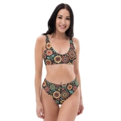 Prémium Magas Derekú Női Bikini Szett - Színes Virágos Retro Bloom Edition (UPF50+)