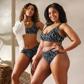 Prémium Magas Derekú Női Bikini Szett - Fehér Vonalak Abstract Dark Zebra Edition (UPF50+)
