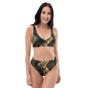 Prémium Magas Derekú Női Bikini Szett - Arany Márvány Dark Fluid Gold Edition (UPF50+)