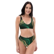 Prémium Magas Derekú Női Bikini Szett - Smaragd Márvány Emerald Fluid Gold Edition (UPF50+)
