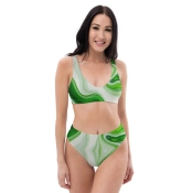 Prémium Magas Derekú Női Bikini Szett - Jáde Márvány Green Fluid Wave Edition (UPF50+)
