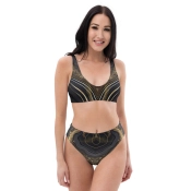 Prémium Magas Derekú Női Bikini Szett - Bronz Márvány Dark Fluid Bronze Edition (UPF50+)