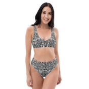 Prémium Magas Derekú Női Bikini Szett - Fekete-Fehér Aztec Tribal Geometric Edition (UPF50+)