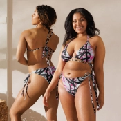 Tanga bikini - rózsaszín-fekete grafity