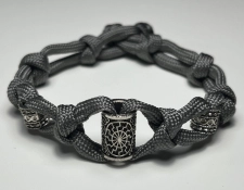 Andrew Viking Compass – Szürke Szőtt Férfi Karkötő Ezüst Vegvísir Rúnagyönggyel
