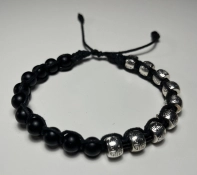 Ink2be Prémium Kézzel Csomózott Unisex Karkötő - Matte Onyx & Silver Talisman Edition